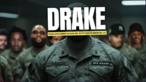 Image of Drake in army fatigues with rappers he dissed behind him, representing 'Push Ups (Drop & Give Me Fifty) - Instrumental